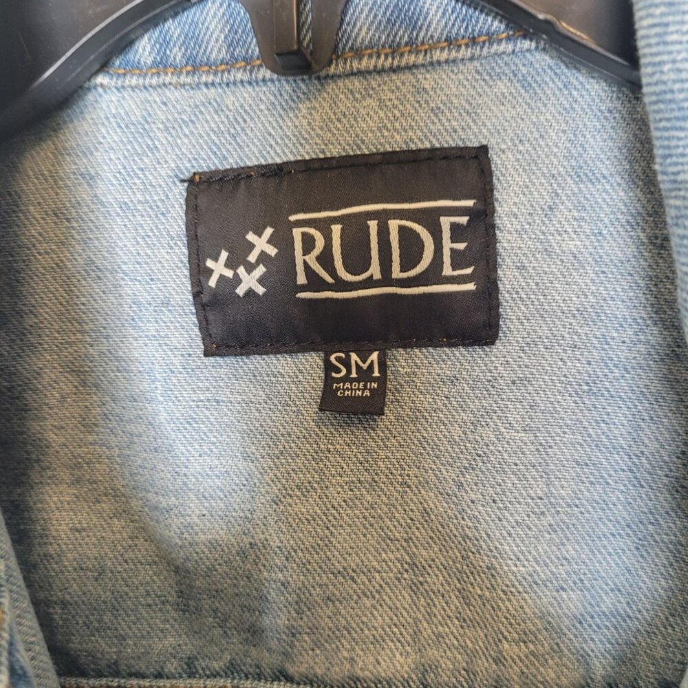 Mens Distressed Light Wash Denim Jacket S Thrashed GRUNGE Punk Blokecore - Picture 5 of 5
